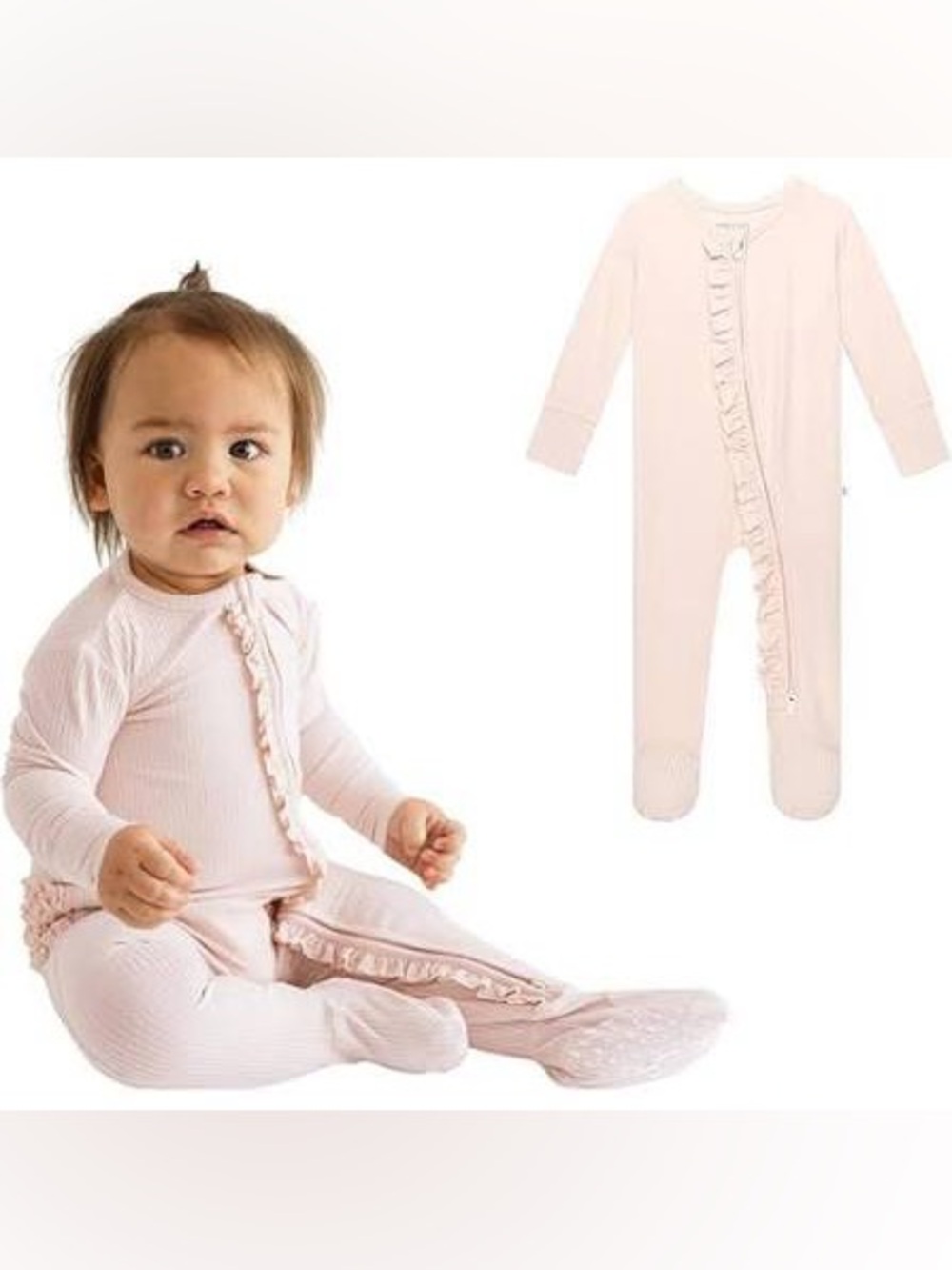 Posh Peanut Sandy Blush Ruffled Ribbed Zipper Footie Size Newborn